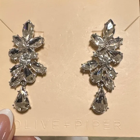 Olive + Piper elegant Silver Crystal Drop Earrings - Picture 5 of 7